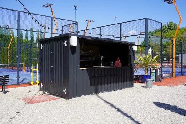 Durable 4×2 XL Meter Shipping Container Bar – Black RAL 9005 with Folding Canopy image 5