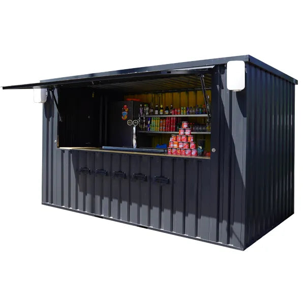 Durable 4×2 XL Meter Shipping Container Bar – Black RAL 9005 with Folding Canopy image 0